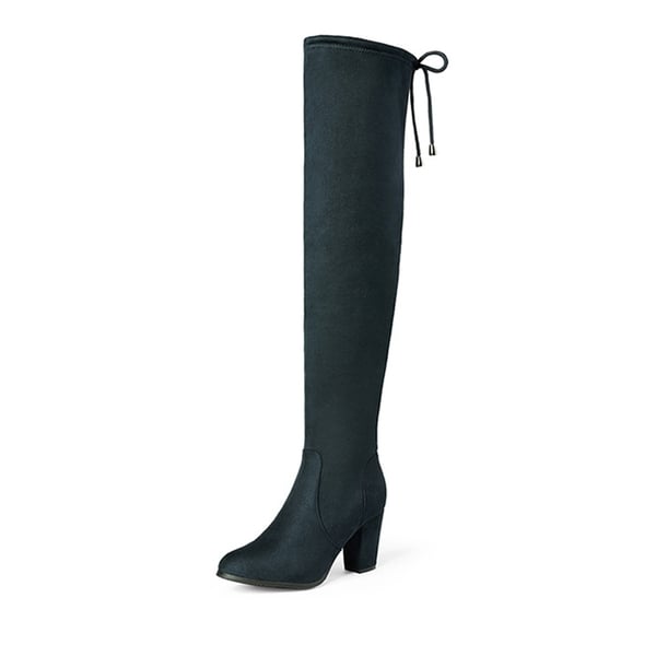 Block Heel Over The Knee Boots - DARK BLUE -  0